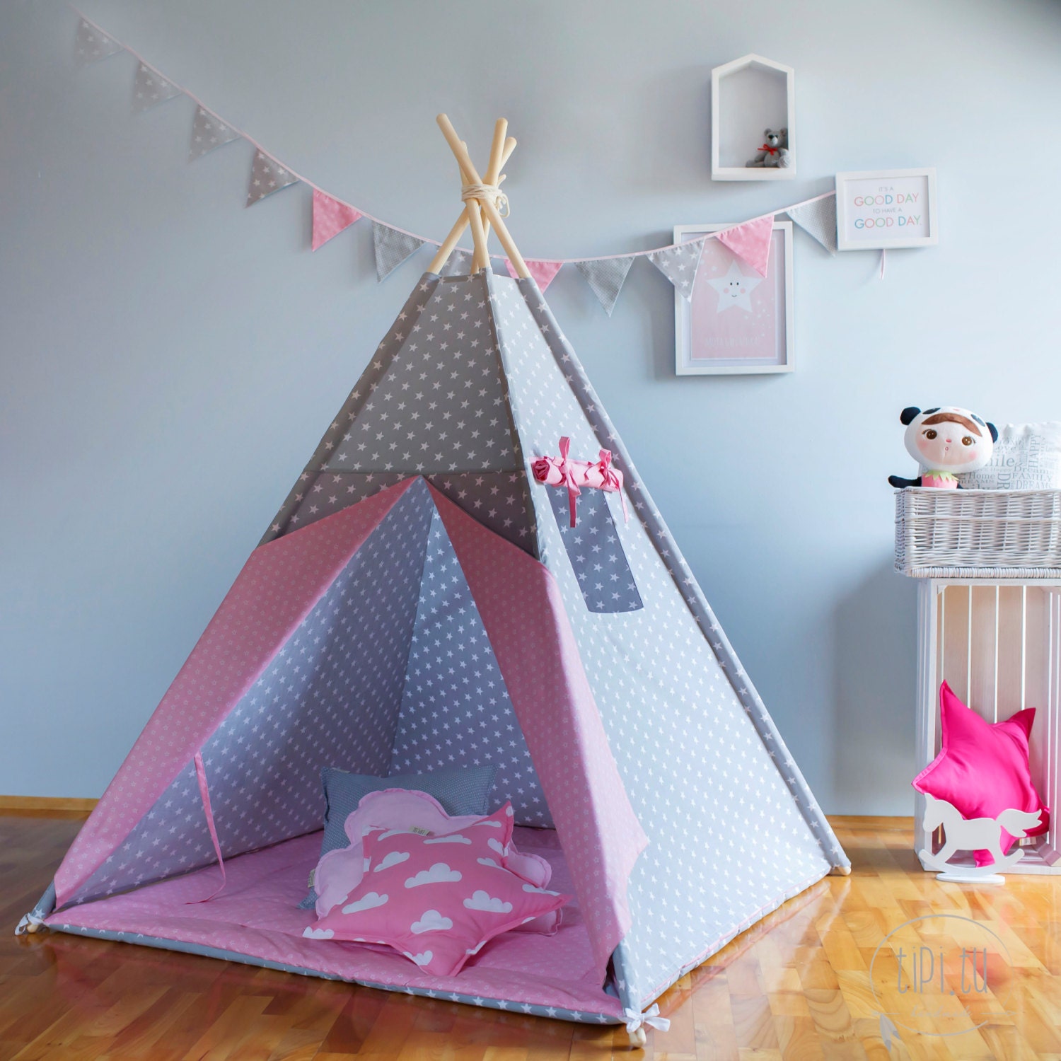 Tipi grijs roze sterren tipi kinder tipi van tipituhandmade op etsy Sluiers woonkamer beige