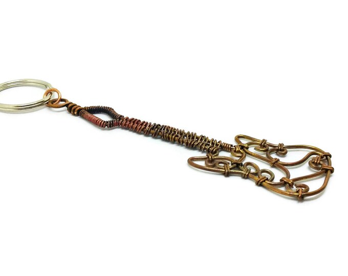 Copper Guitar Key Chain, Copper Wire Fender Jazz Bass Key Chain, Father's Day Gift, Gift for Musicians, Gift for Music Lovers