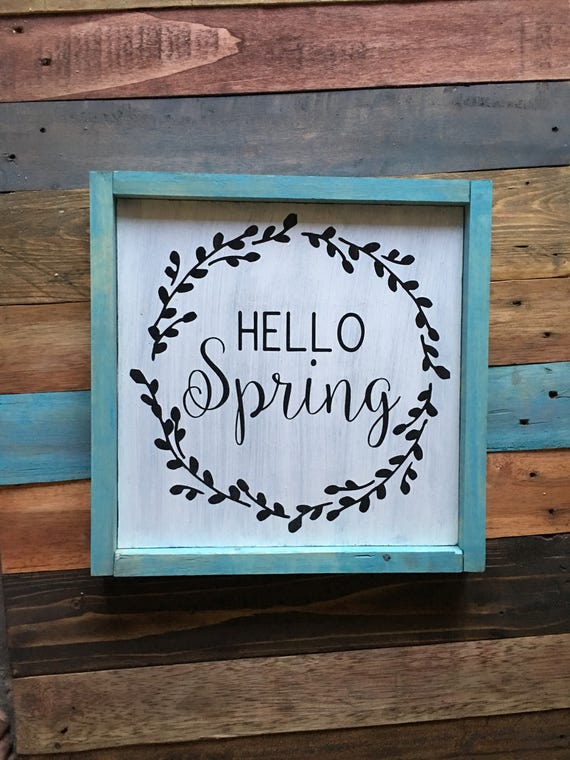 Items similar to Hello Spring Sign, Spring Wood Sign, Wreath Sign ...