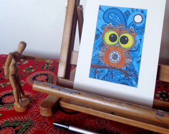 Artwork Print - 3d Mehndi Brown Owl (mounted) 8” x 6”
