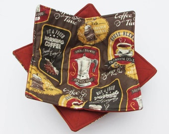 Microwave Bowl Cozies - Retro Coffee Design / Set of 2 / Stocking Stuffer / House Warming Gift / Microwave Potholder / Bowl Cozy / Potholder
