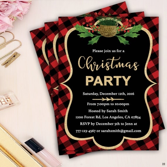 plaid christmas party invitation xmas invitation holiday