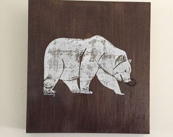9x10 Bear Print (walnut stain/white print)