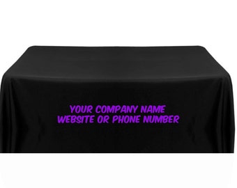 Custom Printed Black Table Cover With Purple Lettering