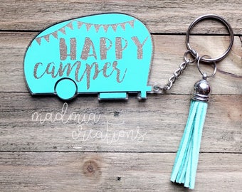 3" Happy Camper Keychain With Tassel {choose your own colors}
