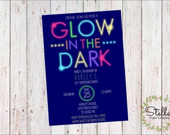 Glow in the Dark Birthday Party Invitation (Digital Download)