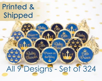 Little Prince Baby Shower Favors - Royal Crown Baby Shower Party Favors - Boy Baby Shower Favors - Gold and Blue - 324 Stickers