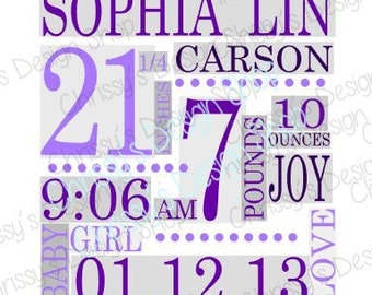 Custom Birth announcement SVG / birth announcement svg / birth dxf / announcement dxf / birth announcement print file / vinyl crafts