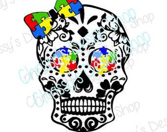 Autism awareness skull svg / autistic awareness svg / shaggy skull svg / skull drawing / dxf / eps / autism clip art / vinyl crafting