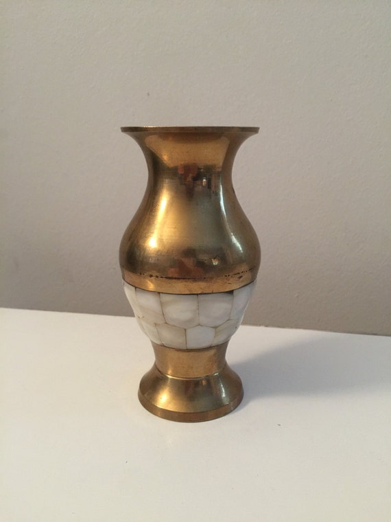 Vintage brass and mother of pearl vase luxury vintage precious