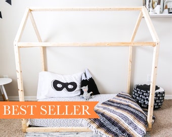 Twin Size House bed, Wood Bed, Nursery, Twin mattess, home, wooden, natural wood, modern, floor bed,