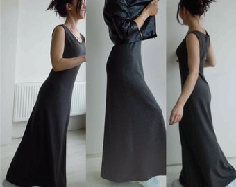 Gray maxi dress/Tank long dress/Sleveless full length dress/Shift dress/Long dress without sleves/Casual maxi dress/Cotton knit dress
