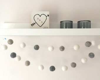 Monochrome Nursery Decor, Felt Pom Garland, Nordic Decor, Felt Ball Garland, Hygge Home, Felt Bunting, Black and White Garland