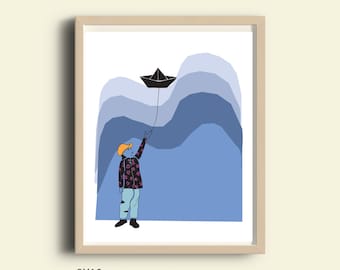 Nursery, Nursery decor, PRINTABLE wall art, adventure art, under the sea, paper boat, kids decor, nursery art print, gender neutral nursery