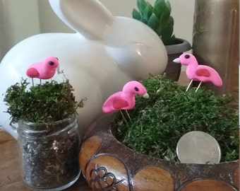 1 pink flamingo for fairy garden / succulent garden / terrarium, made with organic natural materials