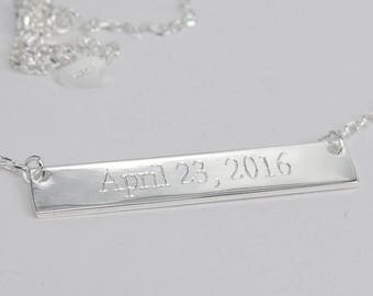925 Sterling Silver Bar Necklace, Coordinates Necklace,Latitude Longitude Necklace,Engraved Bar Necklace,latitude longitude jewelry