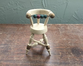Antique German Highchair | Rare HTF Wood Dollhouse Miniature High Chair Made in Germany | 1:12 Scale Furniture