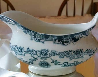 ANTIQUE Empire porcelain company /blue transferware gravy boat/sauce boat/ Savoy pattern /early 1900s Stoke on Trent /English pottery
