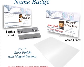 JW.ORG Convention Name Tag Spanish or English (Kids version) "Don't Give Up!" Durable FRP 2"x3". If personalized,send note with order.