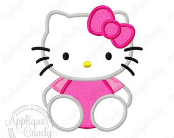 Kitty Sitting Applique Machine Embroidery Design File 4x4 5x5 5x7 6x10 8x8 Hello Flower HK INSTANT DOWNLOAD