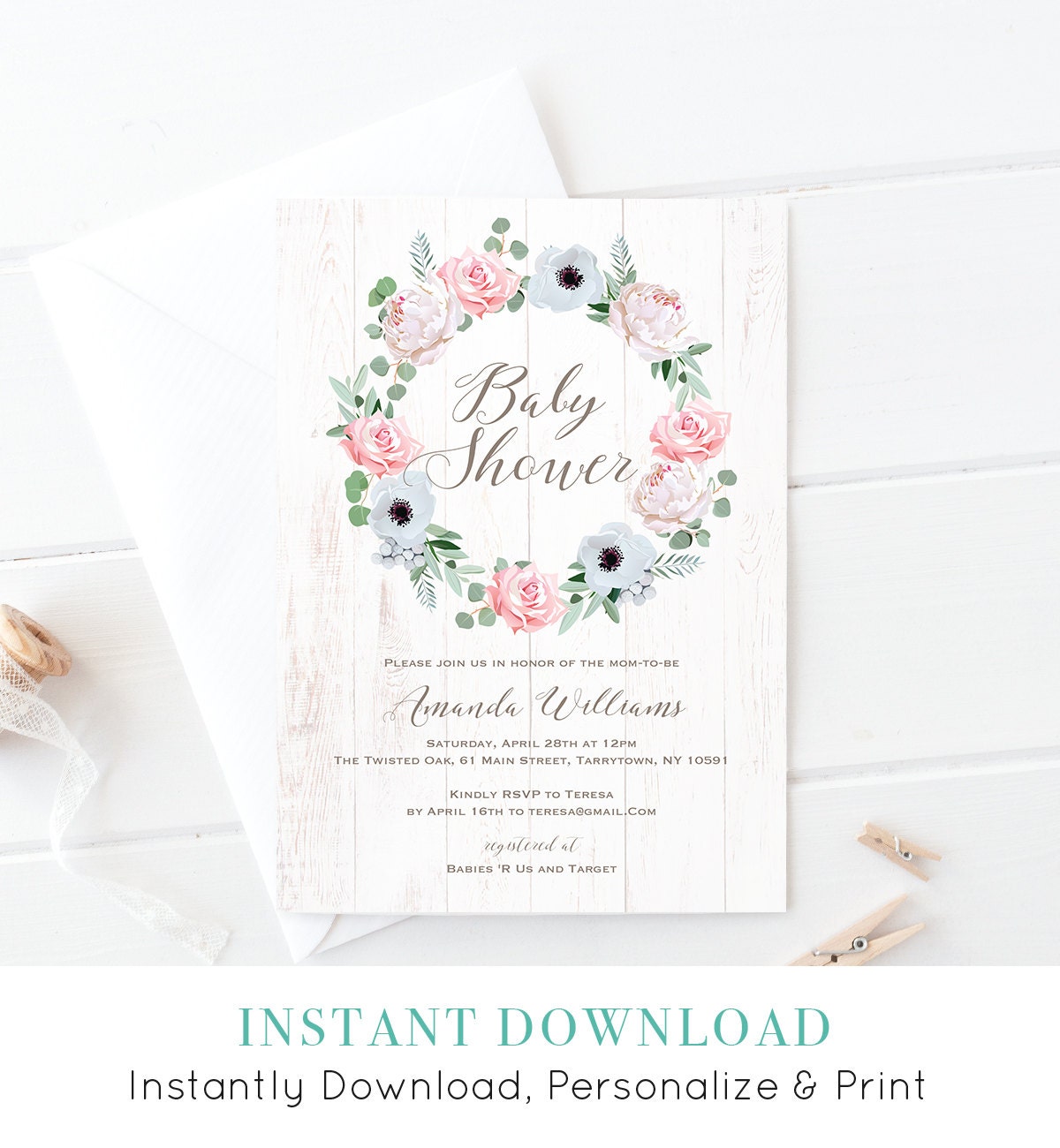 Printable Baby Shower Invitation Editable Baby Shower Invite