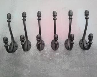 Set of 6 Antique Acorn Iron Coat Hooks or Wall Hooks Vintage Rustic