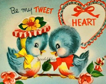 Vintage style lefton bluebirds hearts image photo scrap booking digital image print clip art