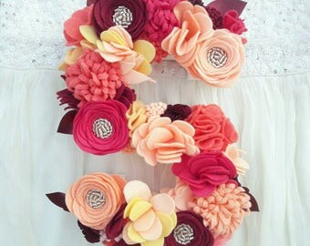 Letter Monogram 9"/ Sunset / nursery decor / felt flower wall decor / floral monogram/ floral letter / home decor / Customise colours