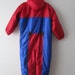 Vintage Kids Shiny Colorblock Snowsuit Children's Ski Suit Red Blue One Piece Ski Suit Hipster Winter Activewear Suit Skiing Suit Size 140