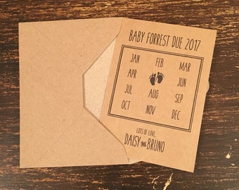 Pregnancy Announcement Cards with Envelopes, Calendar Style, Vintage Rustic Country Chic Style, 8 pack