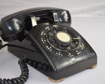 Black Rotary Dial Desk Phone, Bell System by Western Electric
