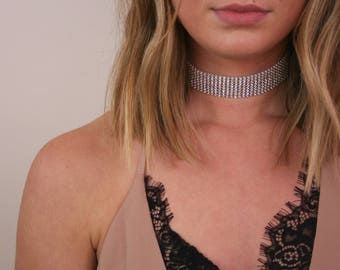 Rhinestone Choker, Wide Rhinestone Choker, Thick Rhinestone Choker, Kim Kardashian Choker, Thick Diamond Choker, Faux Diamond Choker (A49)