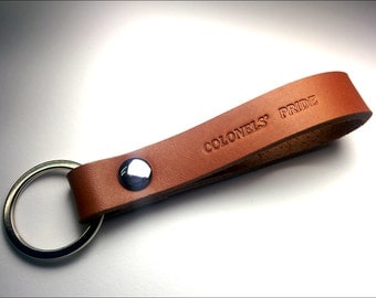 Personalized Leather Keychain Thick, Leather Key Fob - Leather Lanyard - Embossed Leather Keychains - Keychains - Brown - Gps Coordinates