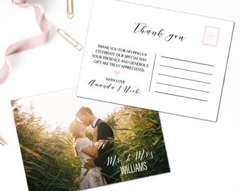 Wedding thank you cards with photo, Wedding thank you from Mr & Mrs, Thank you flat note cards, Mr Mrs note cards, Thank you post card