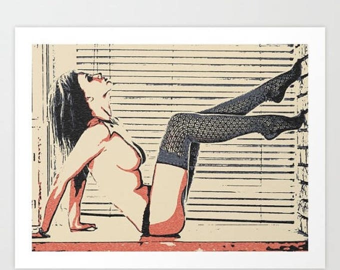 Erotic Art Giclée Print - Glamour posing, sensual nude art, girl in hot lingerie, perfect, sexy body, sensual conte artwork, high res 300dpi