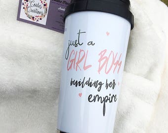 Girl Boss Mug//travel mug//gift for her//stainless steel//16oz mug//travel handle top//unqie travel mug//not vinyl//permanent logo//
