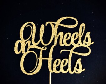 Wheels or Heels Cake Topper, He or She Cake Topper, Baby Shower Cake Topper, Gender Reveal Cake Topper, Glitter Baby Shower, Boy or Girl