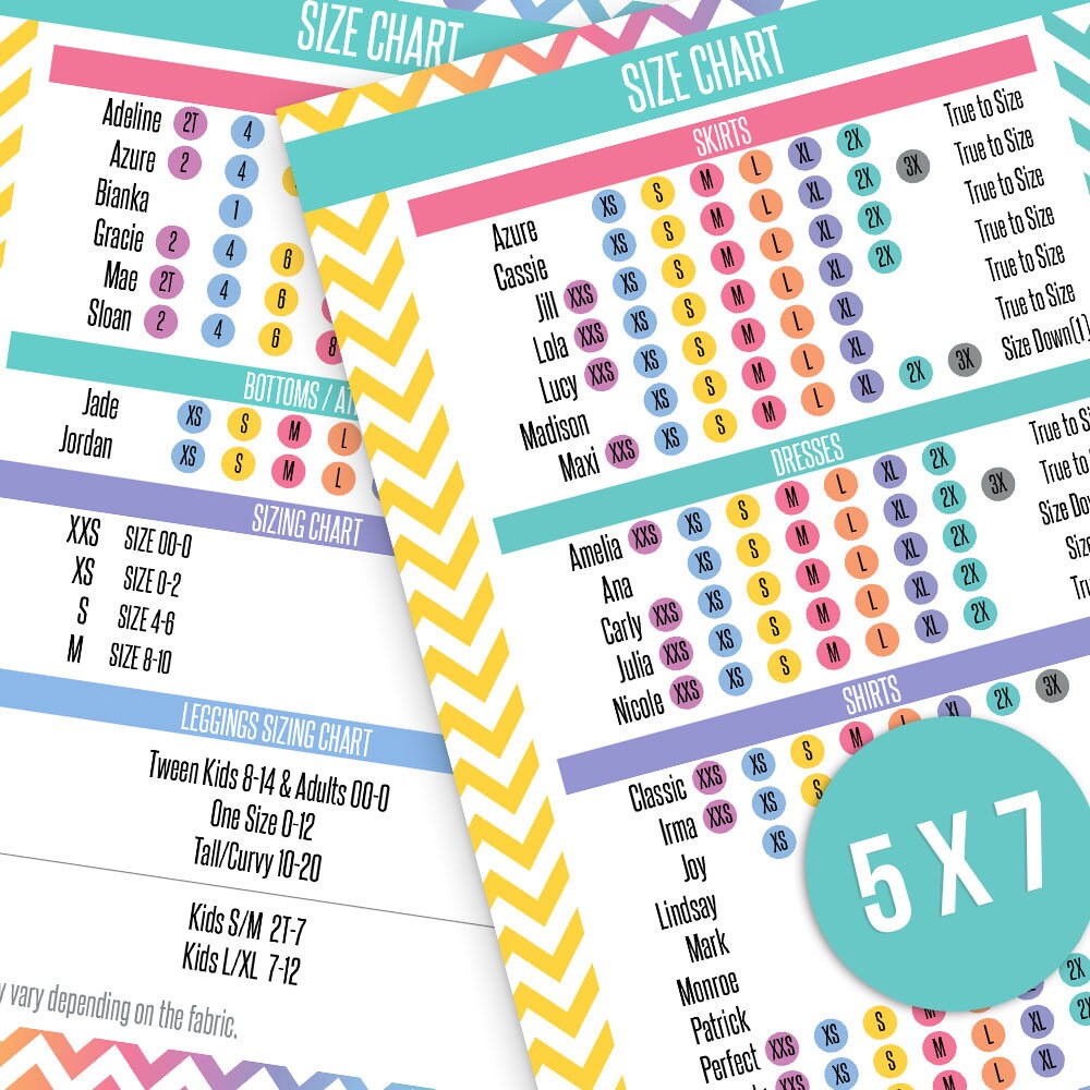 Chevron Sizing Chart & Guide 5x7 Size Chart
