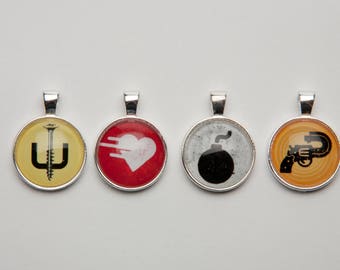 Graphics, The Bomb, Be Still My Beating Heart, Screw U, Just Shoot Me, Necklace, Keychain, Pendant, Jewelry, Medallion, Talisman