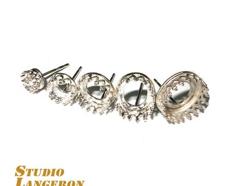 925 Real Sterling silver stud earrings with round setting bezel cups different sizes - 1 pair