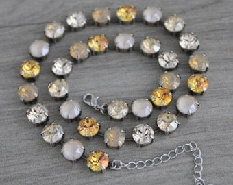Swarovski crystal necklace, Bridal necklace, Wedding jewelry, Champagne crystal necklace, Antique silver necklace, Choker necklace, Vintage