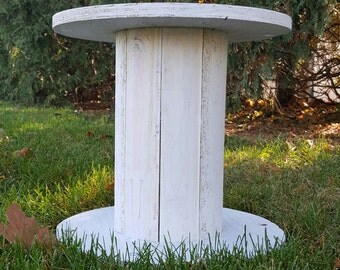 Wooden Wire Spool 16" Diameter Top 15 1/4" Height - White
