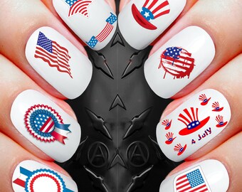35 Nail Art Decals - America July 4th Independence day american flag assortment waterslide stickers *buy 1 get 1 of our choice free*