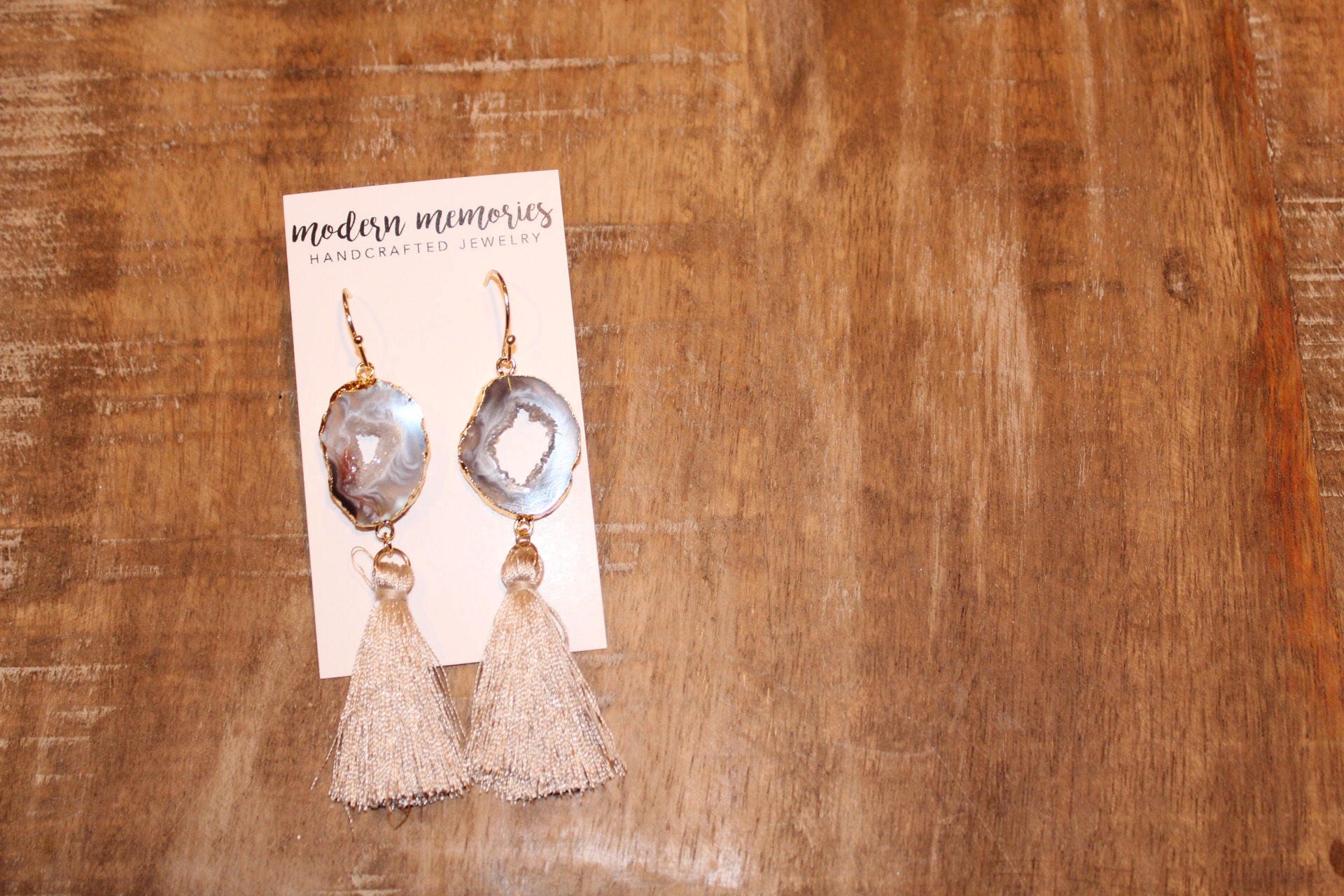 Gray and Agate Tassel Earrings