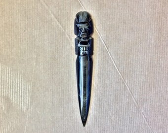 Antique obsidian letter knife 1970s, Mexico. Decorative craftsmanship for your home