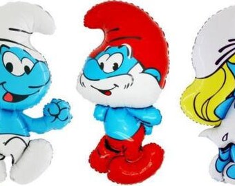 3 x 14"/35 cm Foil Ballons SMURFS Party Decor Birthday Papa Smurf Smurfetta Clumsy