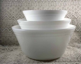 Federal Mixing Bowls, Set of 3 White Mixing Bowls, Federal Bowls, Mixing Bowls, Raised Bands Bowl