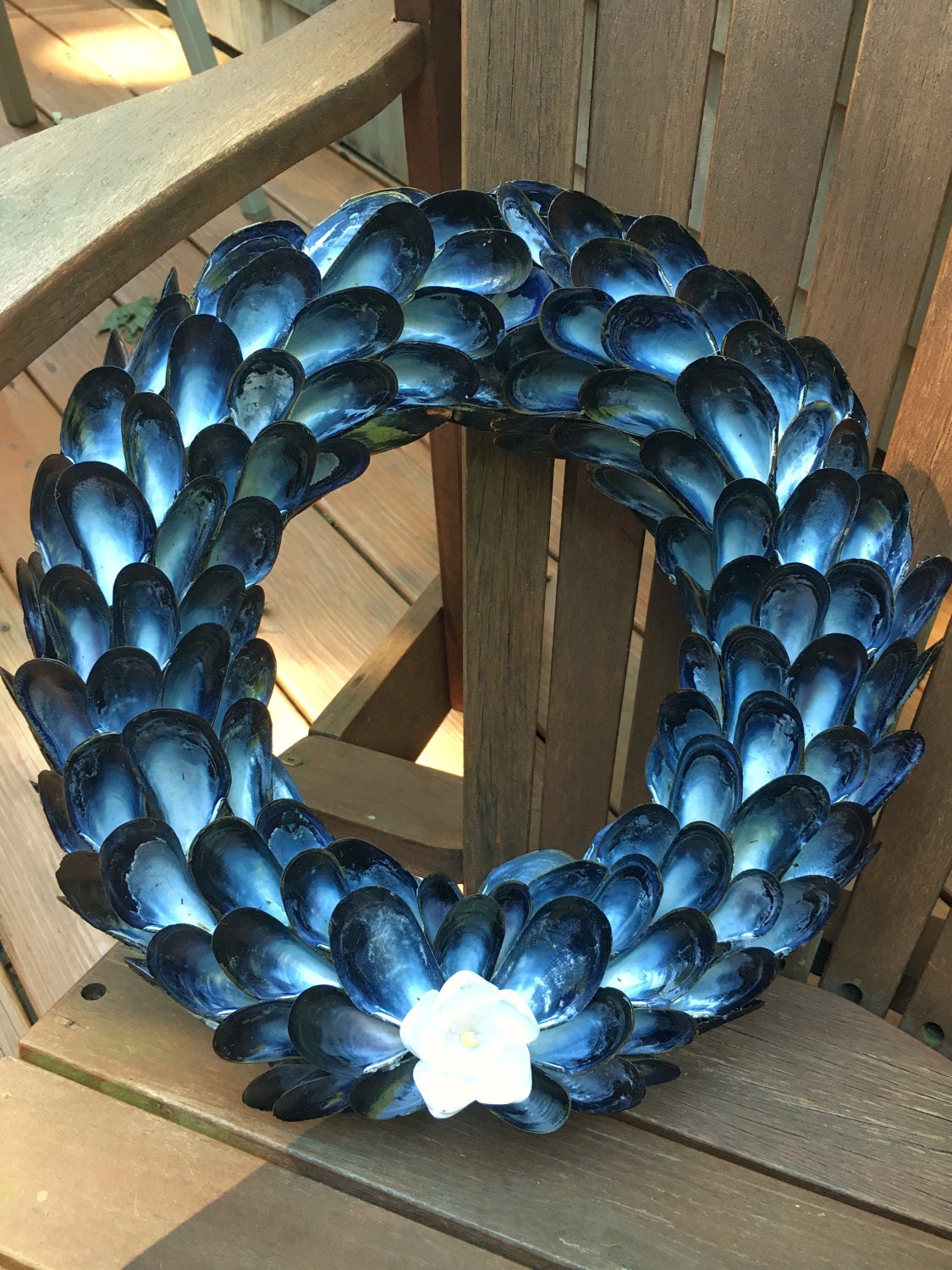 Beach Decor Mussel Shell Wreath Coastal by CoastalCornucopia