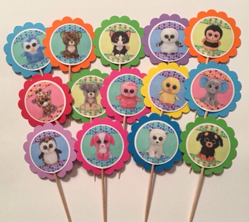 Beanie Boo cupcake toppers or party tags 12 Beanie Boo