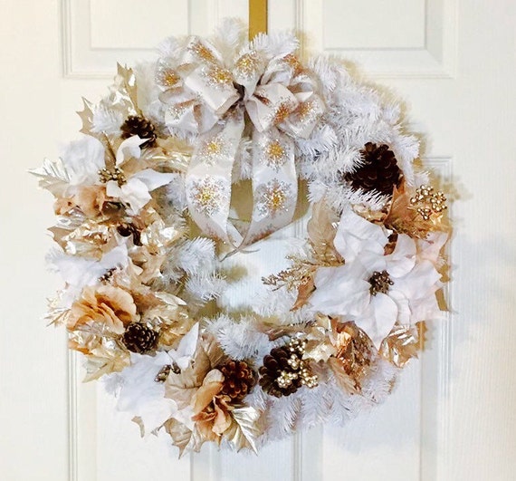 holiday wreath christmas wreath white gold by coasttooccasion holiday wreath christmas wreath white gold by coasttooccasion